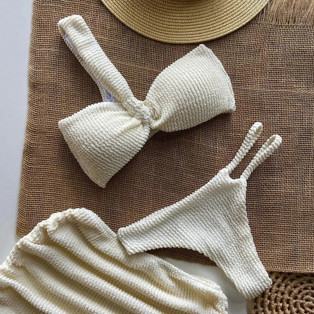 Biquíni Micro 3 Peças Feminino - Conjunto de Biquíni com Tanga - Roupas de Praia e Maiô